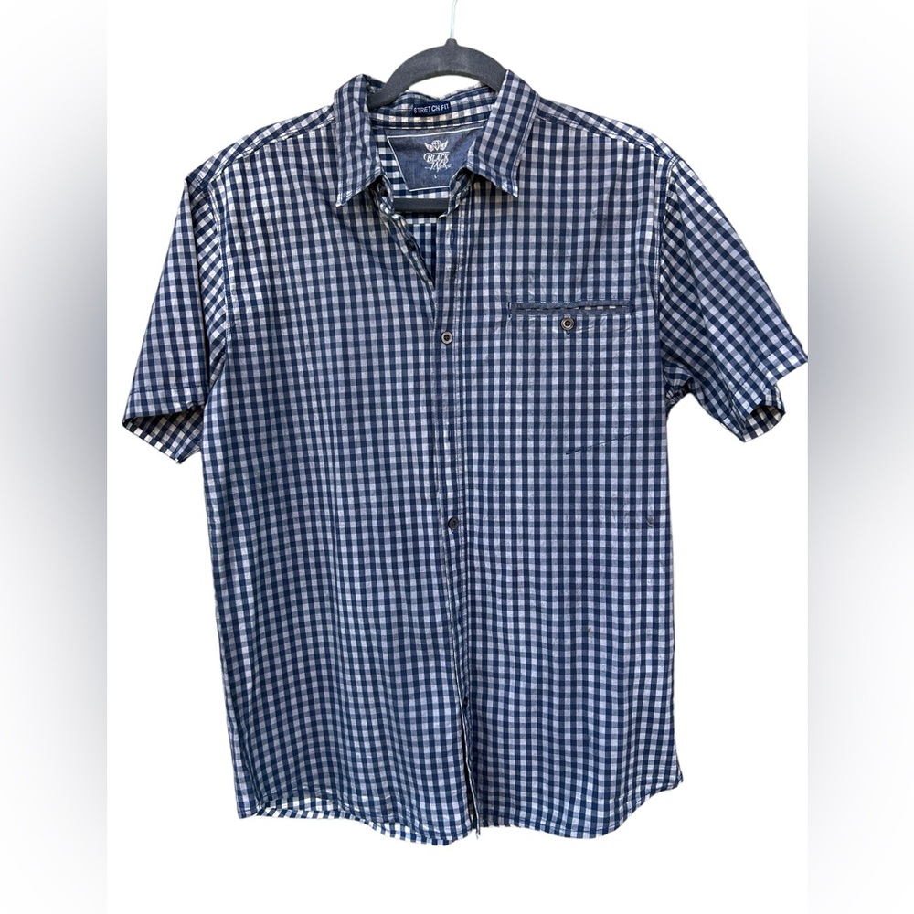 Black Jack Men’s Navy and Gray Checked Short Sleeve Shirt. Stretch Fit Size L